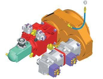 Four pumps energize all of the hydraulic functions: vehicle drive, actuator pressure and auxiliary functions (steering,