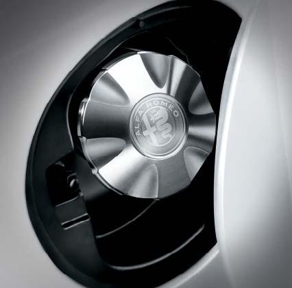 FUEL CAP In polished aluminum. Features Alfa Romeo logo.