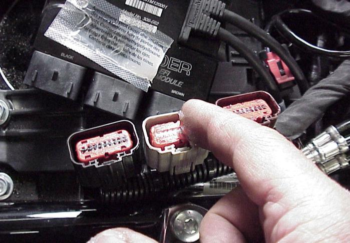 FL-J: Install main harness connectors to ThunderMax ECM. Before installing the connectors, lightly spread some dielectric grease on harness connector terminals.