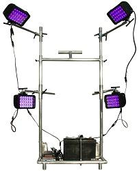 Battery Operated Ultraviolet Paint Curing LED Light Cart Dolly - 395NM - Four Adjustable Locking Part #: WALCD-4X24LED-UV395 Made in the USA The WALCD-4X24LED-UV395 Portable Ultraviolet LED Paint