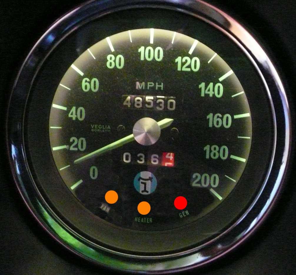 Example of installations of the LED Gauge Lamp in the tachometer and speedometer Indicator positions in the speedometer Indicator positions in the tachometer See