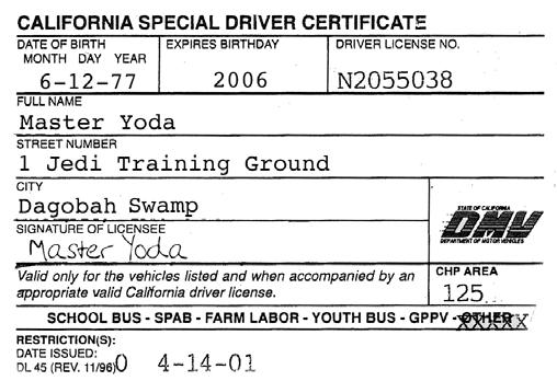 SPAB Certificate Description - Special California certificate authorizing ther driver to transport