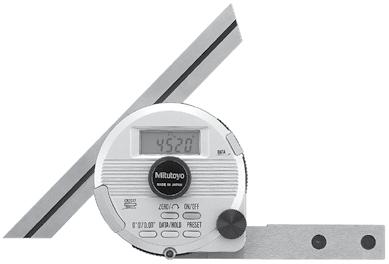 Digital Universal Protractor SERIES 187 Data output function make it easy to see the statistical data. Can be attached to height gages. gage holder (950750, metric) Setting preset value.