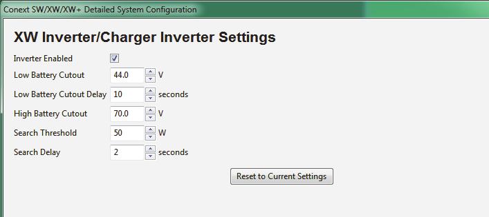 5. Set the XW Inverter/Charger Inverter Settings.