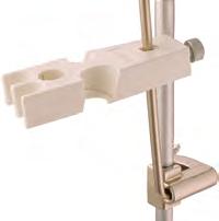 For height adjustments, recompress mechanism and slide buret up or down and gently release. Clamp unit attaches to optional standard support rod with built-in reinforced hook connector.