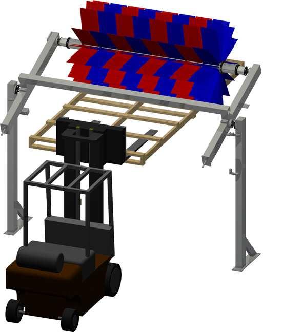 2) Slowly raise the skid until the legs are hanging in a vertical position and move the unit into its tunnel location.
