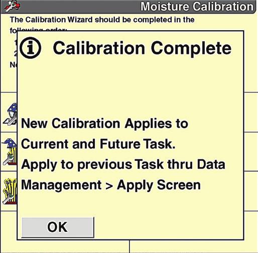 Press the OK button to apply this calibration value to current and future tasks for the crop type on the data device.
