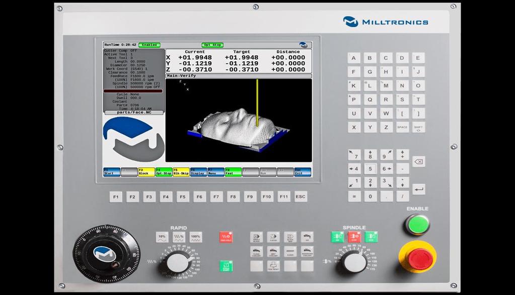 Milltronics 8200-B Series CNC Control Features 12" LCD color display 2000 blocks/second high speed processor Conversational programming Fanuc based G&M Code programming Inch/Metric Conversion /
