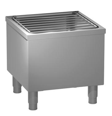 thickness 1,2 mm. finish. Feet height is adjustable. Supplied with 1 ¼" waste valve and stainless steel hinged grid.