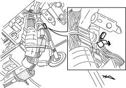 Look up at the backside of the driver side J/B, then locate the vehicle harness white 1P connector near the reinforcement. (Fig.