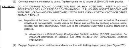 Example 2 DC9 fuel boost pump removal and replacement, AMM 28-20-07 page 202 paragraph