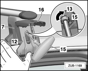 Gently tighten the tensioning bolts -13- on alternate sides using the torque wrench -15-. Check the position of the base bracket -7- and claw fastener -12- and correct if necessary.