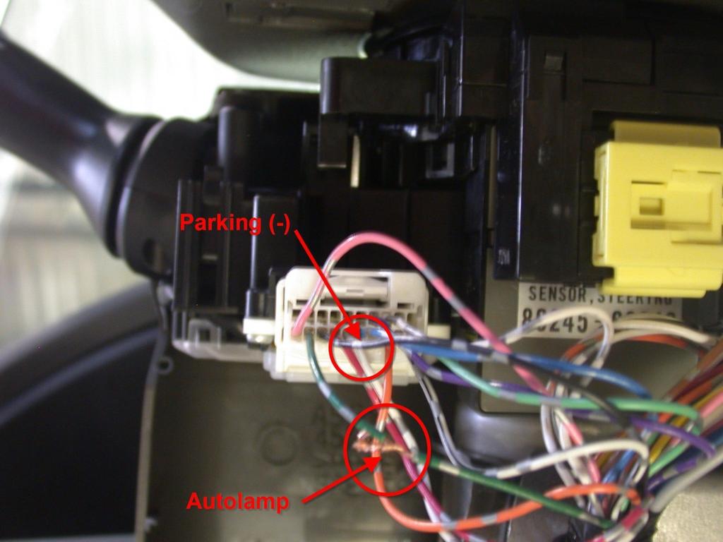 The wires to control the parking lights and the Auto lamp circuit are located at the light switch on the steering column.