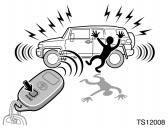 Activating panic mode TS12008 The PANIC mode does not work when the ignition key is in the ON position. This alarm function can be disabled. For details, contact your Toyota dealer.
