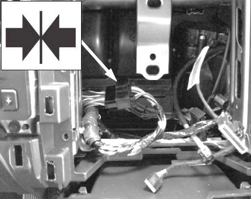 Route the five channel amplifier body harness (G) from the ACM mounting location to the area near the parking brake lever.