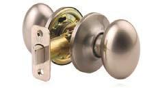 Turn button locks outside knob. Outside knob unlocks by key or by turning inside turn button.