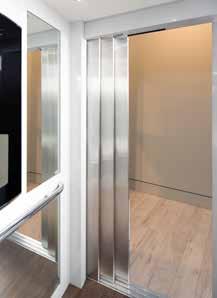Once the elevator has stopped at a landing, the automatic sliding elevator doors operate in tandem.