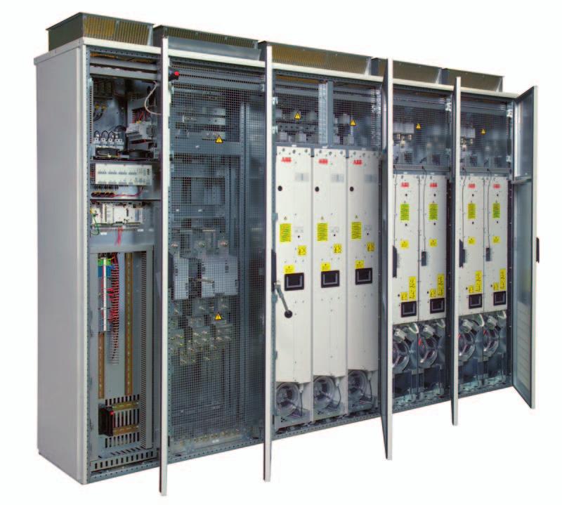 Cabinet-built drives I/O - connection and control Optional input terminals and main switch cubicle Withdrawable inverter modules Withdrawable diode supply modules Motor connection terminals
