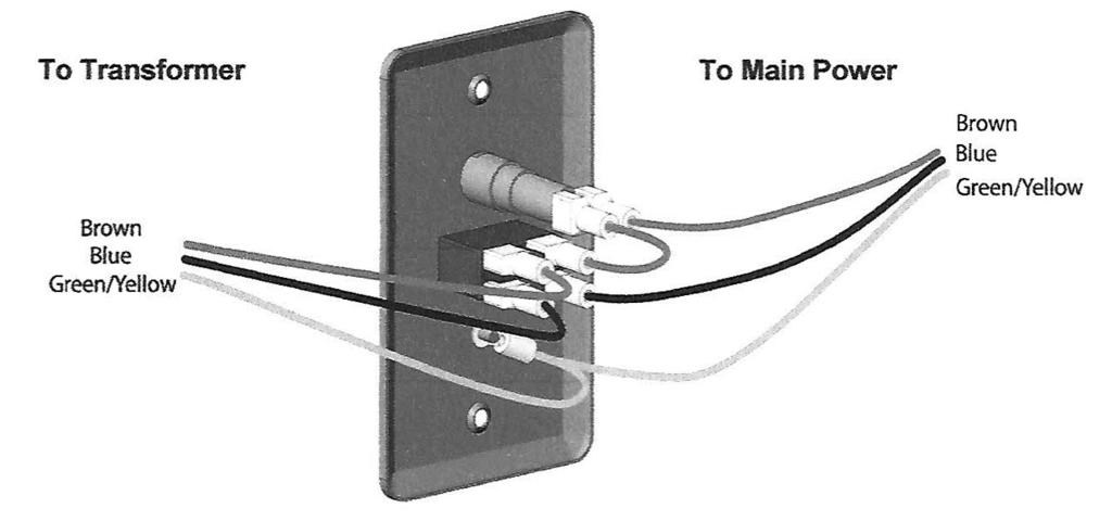 c. Connect the ground wire on the bell housing to the green terminal block on the casting. Push the bell housing and the lock ring up until it covers the ceiling plate.