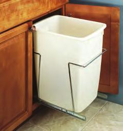 It features two trash cans with covers, soft close full extension slides and door