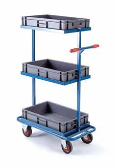 91 92 Stock Trolleys Model CT05 3 fixed tiers Model CT06 1 fixed, 2 swivel tiers Capacity 150 kg UDL with drop-in ply shelves or Euro trays Welded tubular and angle frame construction, O/a H x L x W