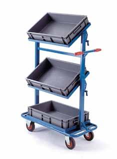 Finish: Blue epoxy Optional extras Brakes: Total stop : B032 Swivel tiers can be tilted 15 or 30 in either direction Frame levels: 200; 650; 1200 mm Equipment supplied Construction 3 x drop-in ply