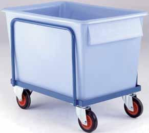 Container Bins: Red or blue, polyethelene, non-food quality with smooth snagfree interiors; suitable for general products including clothing and textiles.