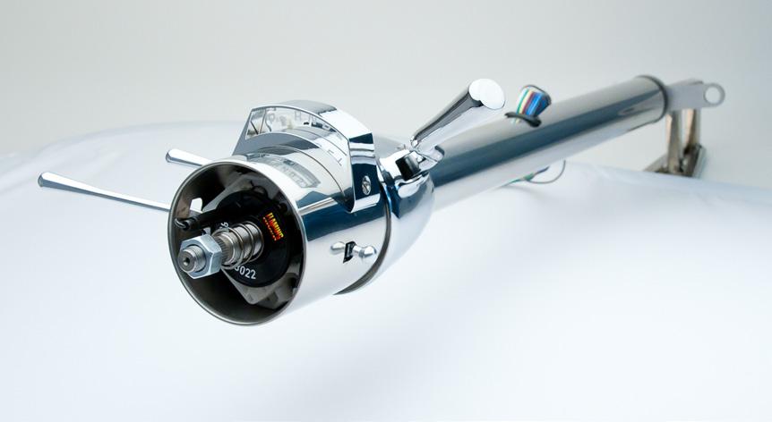 Flaming River tilt steering columns come complete with aluminum dress-up kit, which includes: turn signal arm with Phillips screw, tilt lever, hazard knob with
