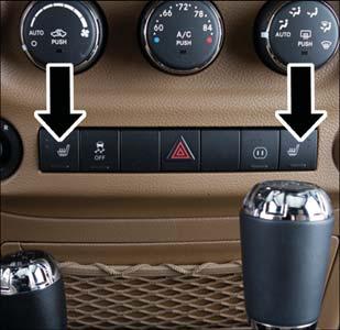 Front Heated Seat Switches You can choose from HI, LO or OFF heat settings. Amber indicator lights in each switch indicate the level of heat in use.