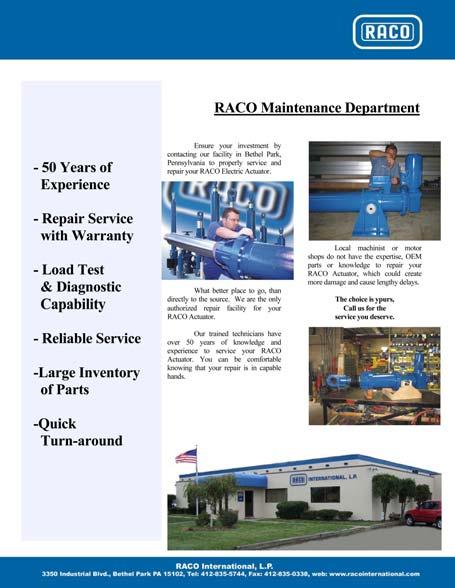 RACO Repair Service RACO In-House Repair Service 50 Years of Experience Repair Service with