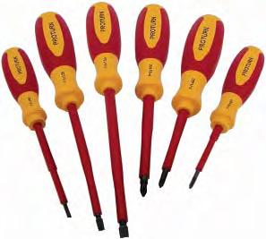 Proturn Soft Grip Insulated Slotted & Phillips Screwdriver Set Insulation standards according to EN/IEC 60900, ASTM F-1505-01, new VDE 0682/part201, DIN 7437, NFPA70E, draft 11/90.