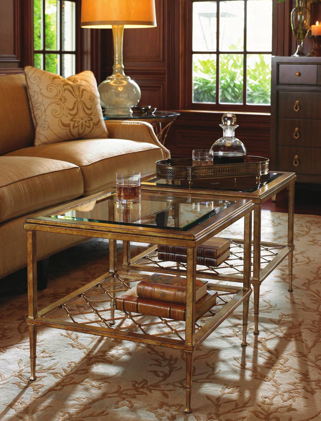 The 22-inch square Sanremo Cocktail Table offers beauty and flexibility.