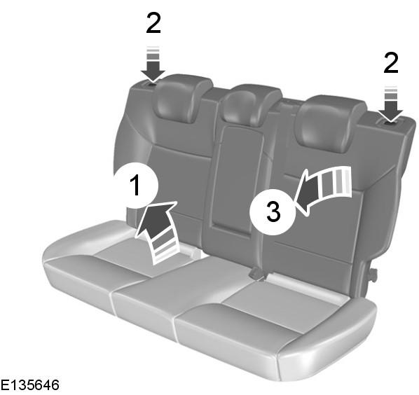 Seats Folding the seat cushions and the rear seatbacks forward WARNINGS Make sure the red indicator is not showing when you engage the seat in the catches. Lower the head restraints.