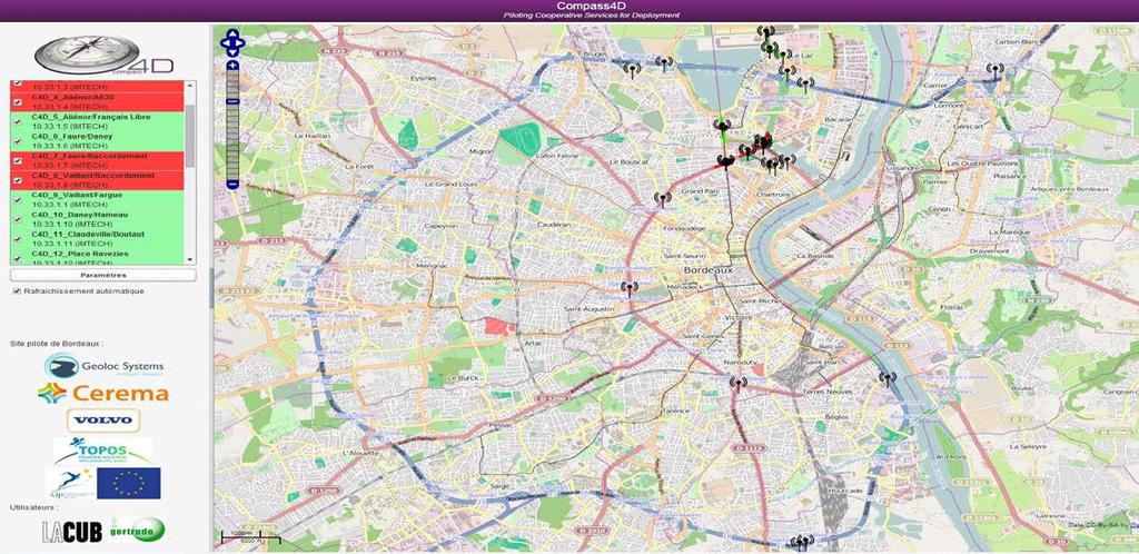 Compass4D: Urban/Interurban Deployment in Bordeaux - 15+7 Road Side Units (urban + interurban) -