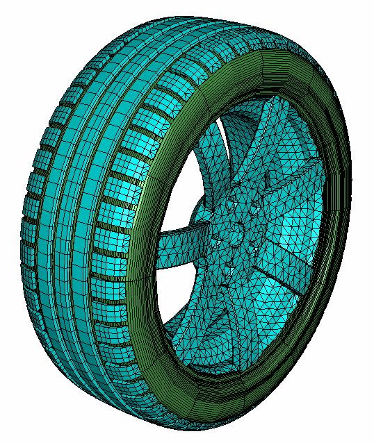 Figure 3 represents a discretized FE-model of passenger car tire and rim. Rim is modeled by using rigid elements. Figure 3.