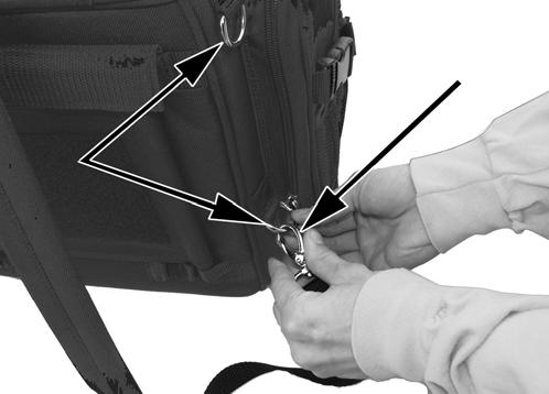 backpack strap, connect the metal hasp in the center of the strap to the upper