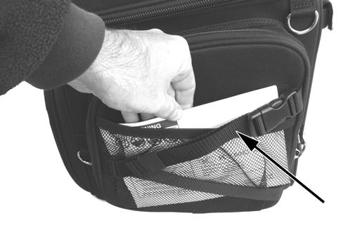 There is a mesh pocket on the upper storage pocket flap. The two expandable side pockets are accessed by opening one of the two sets of zippers on each pocket.