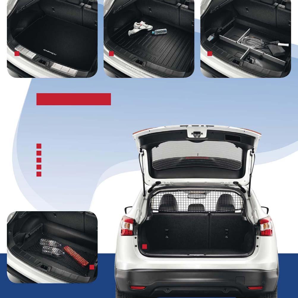 TRUNK UTILITY MAKE SPACE Make the most of your boot space with a nifty cargo organiser, trunk net and dog guard/ trunk partitioner and add a soft trunk liner