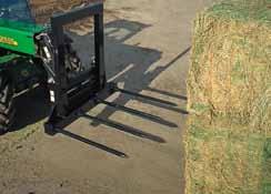Like the Frontier line of bale forks, bale spears, round bale hugger, and silage defacer all compatible with a wide range of John Deere Loaders.