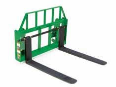Pallet forks for John Deere 200, 300, 400 and 500 Series Carriers can support up to 3,750 pounds, while pallet forks for John Deere Global Carriers and 600, 700 and 800 Series Carriers handle up to