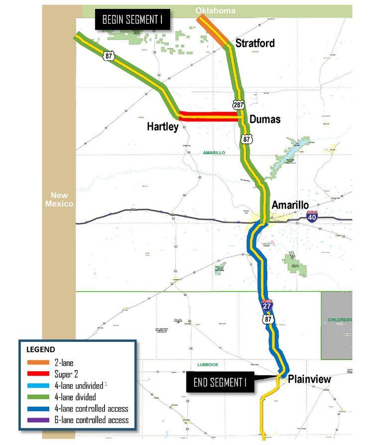 Segment 1 (New Mexico Border to Dumas) Existing 4-lane