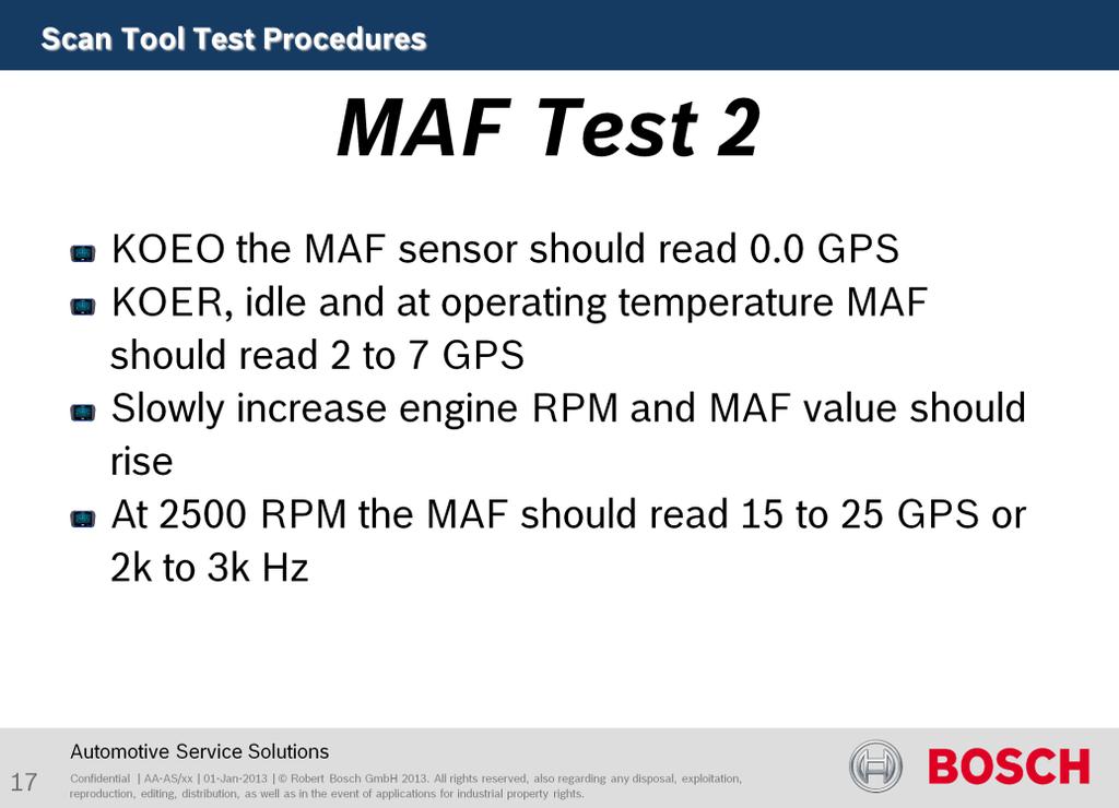 Purpose of this test is to test sensor function. KOEO the MAF sensor should read 0.