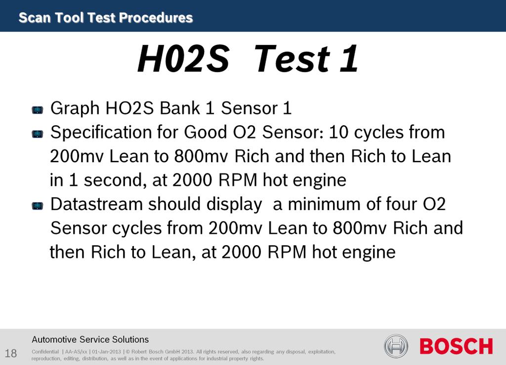 Purpose of this test is to test sensor function. While Data Stream, Highlight, Select and Graph HO2S Bank 1 and 2 Sensor 1.