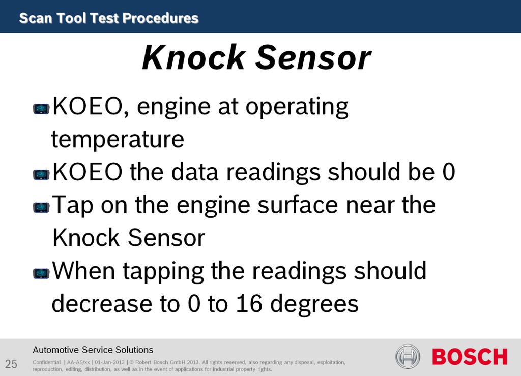 Purpose of this test is to test sensor function. KOEO, engine at operating temperature. KOEO the data readings should be 0.