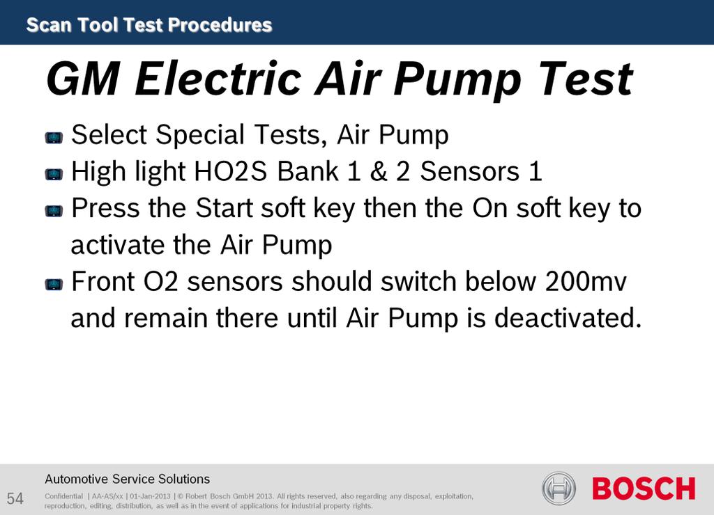 The purpose test verify air pump function.