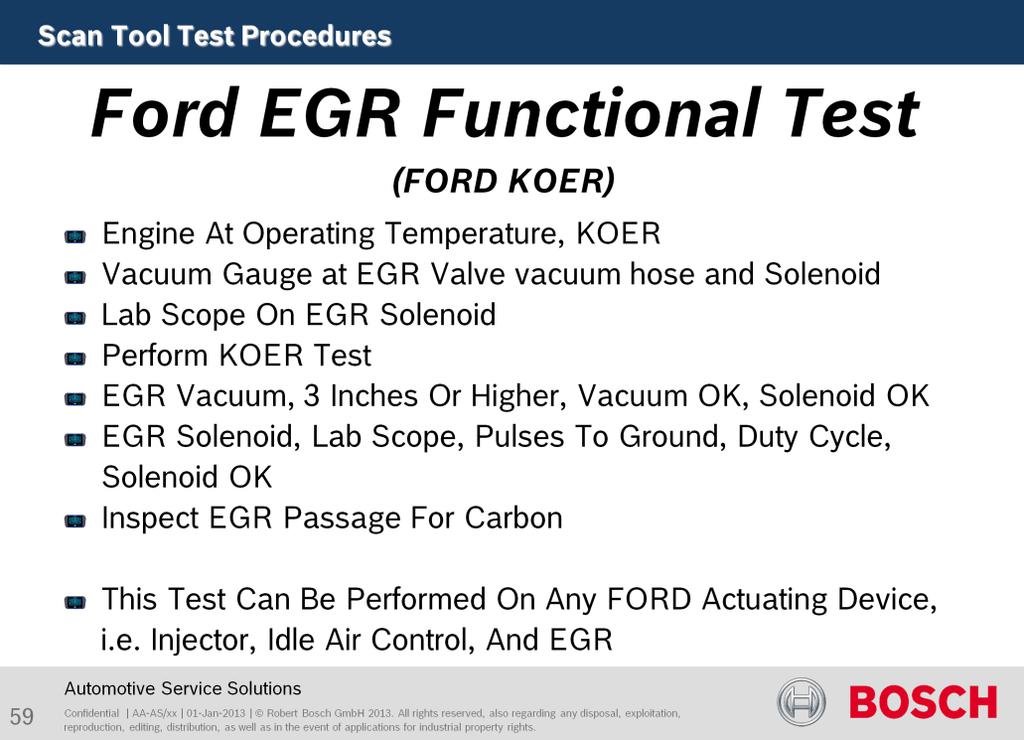 The purpose of KOER test is to activate components to check the function and validity of the components. The Lab scope will show the duty cycle of the solenoid as it is turned on and opened up.