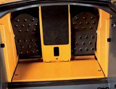 The cab has a wide opening and there s a non-slip step on the low mounted cross tube, convenient grab handles on the cab and a flat lockable center foot plate for easy entry and exit.
