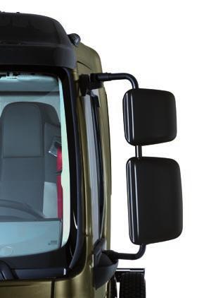 REARVIEW mirrors suitable for different cab widths with reinforced brackets to reduce vibration.