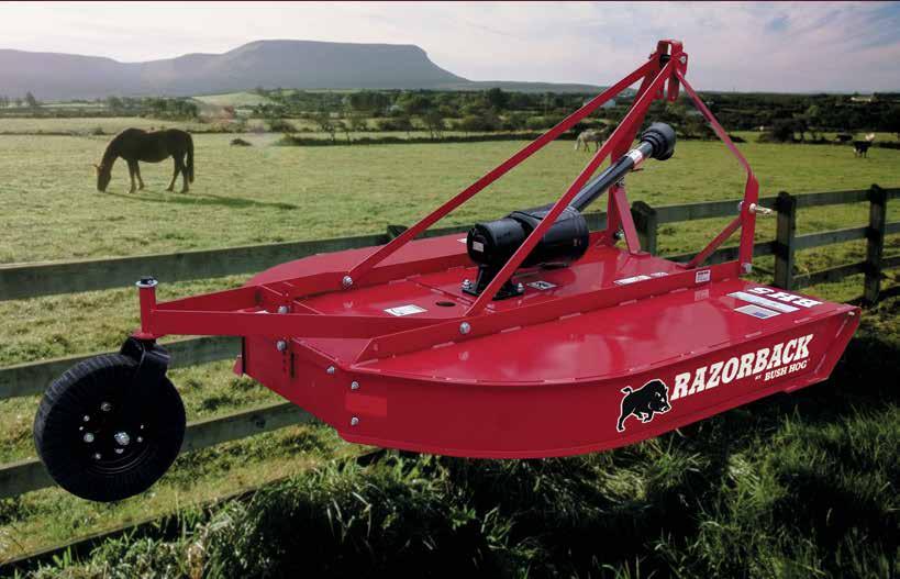 RAZORBACK-SERIES ROTARY CUTTER AVAILABLE IN RED, ORANGE, BLUE, AND GREEN The Razorback-Series has Bush Hog s legendary durability and reliability built into each of the three models.