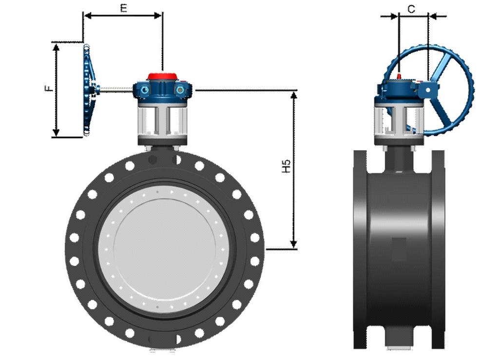 GEAR OPERATOR DIMENSIONS Flowserve TX2 Butterfly Valves FCD DVENTB0400-00 All dimensions are in mm. SIZE ASME Cl. 150 Operated Dimensions mm inch Series no.